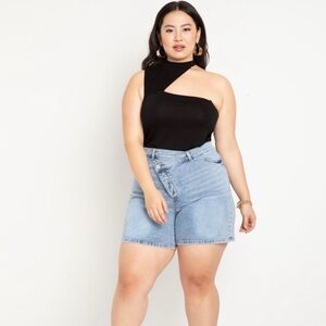 Eloquii Overlap Waistband Denim Shorts